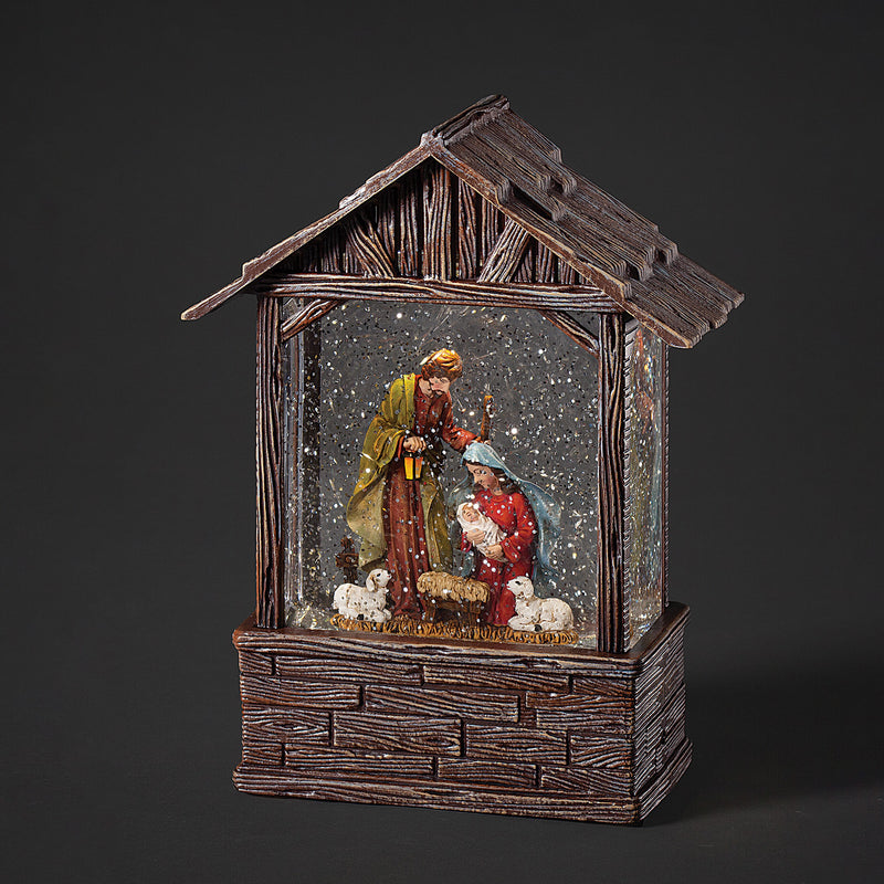 Holy Family in LED Glitter Stable Nativity