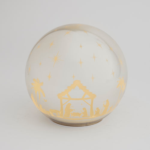 Light-up Silver Glass Nativity Sphere