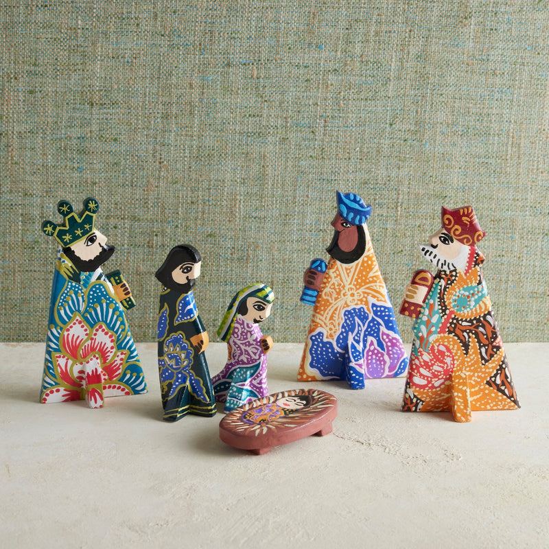 Indonesian Painted Wood Nativity