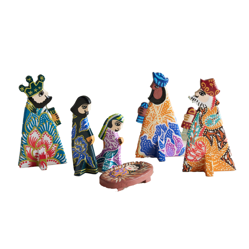 Indonesian Painted Wood Nativity