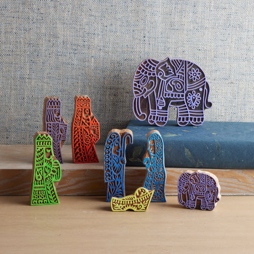 Indian Colorful Outlined Wood Nativity