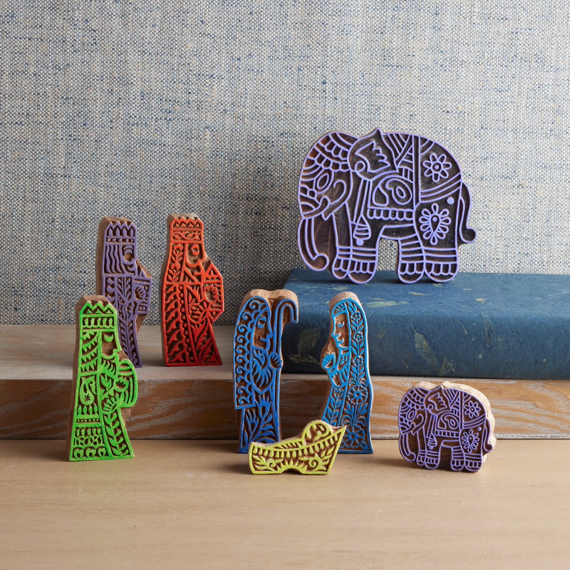 Indian Colorful Outlined Wood Nativity