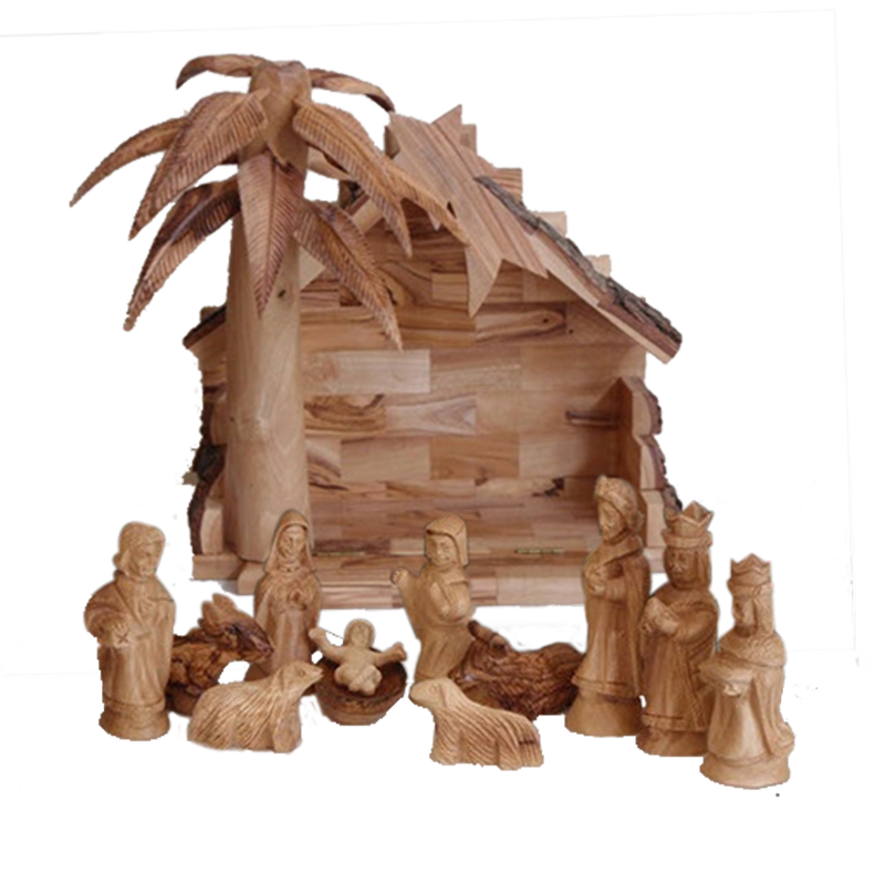 Olive Wood Nativity with Creche