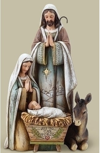 Resin Holy Family with Donkey Nativity