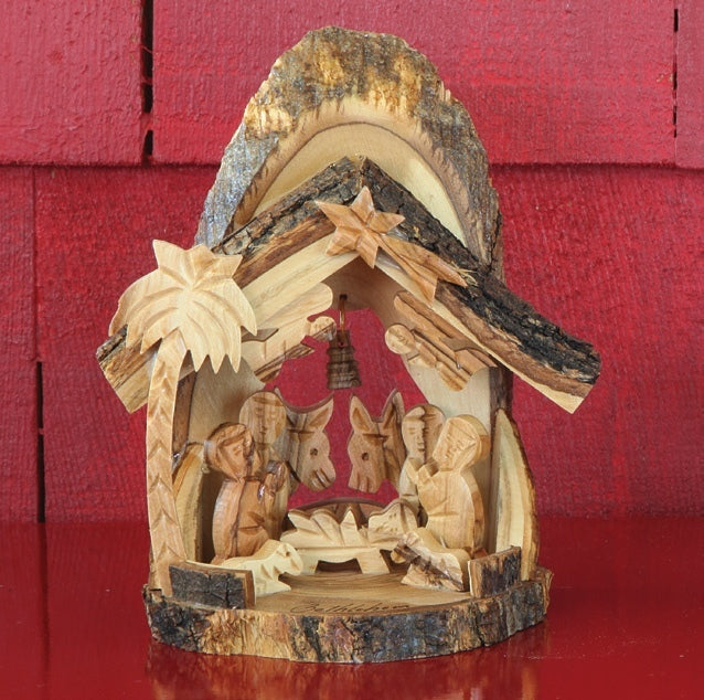 Olive Wood Cow and Donkey Grotto Nativity