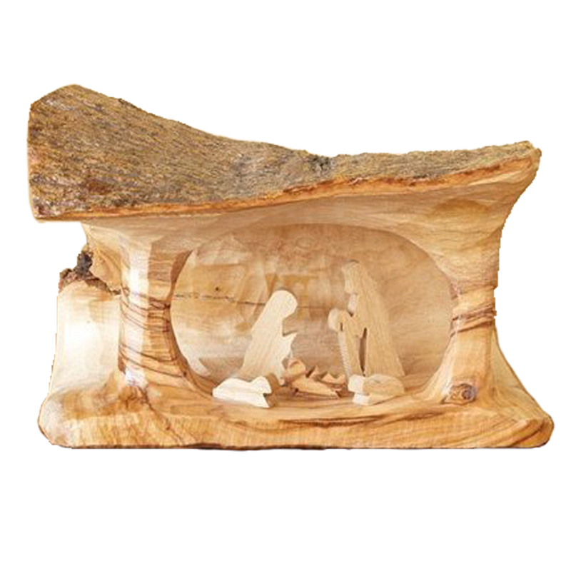 Simple Olive Wood Grotto Nativity