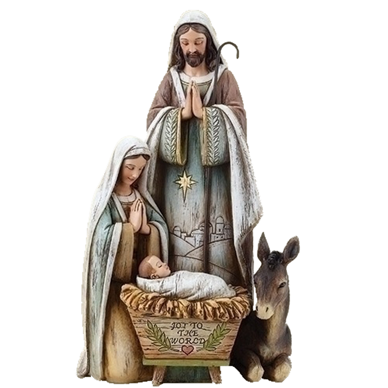 Resin Holy Family with Donkey Nativity