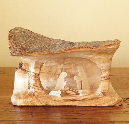 Simple Olive Wood Grotto Nativity